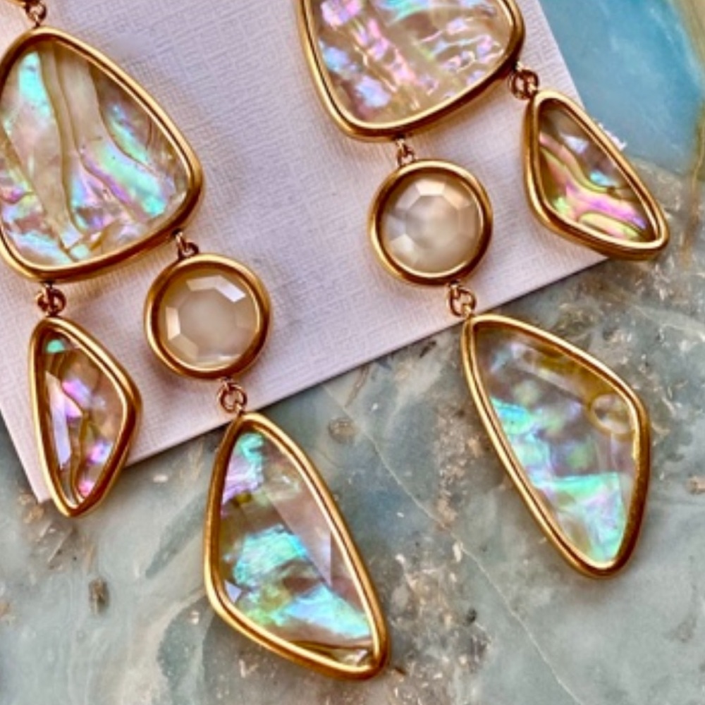 πΊπHPππΊ NWT Kendra Scott Margot Gold Abalone Statement Earrings - Picture 10 of 14